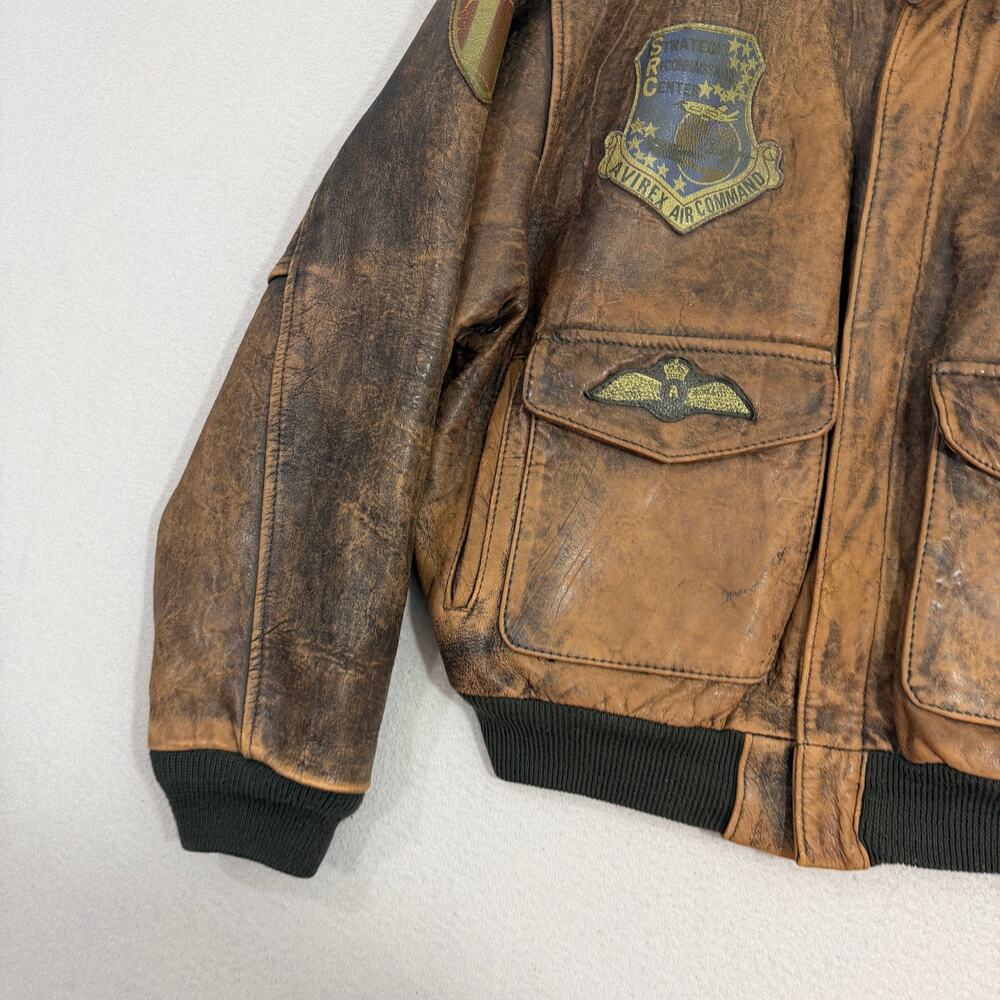 Vintage Avirex Old Leather A-2 Bomber Jacket Medium Europe Map Lining Patches - Picture 3 of 15